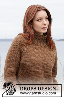 Autumn Amber Sweater / DROPS 244-25 - Knitted jumper in DROPS Snow. The piece is worked top down with stocking stitch, raglan and high neck. Sizes S - XXXL.