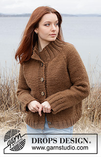 Autumn Amber Cardigan / DROPS 244-26 - Gebreid vest in DROPS Snow. Het werk wordt van boven naar beneden gebreid met tricotsteek, raglan en hoge col. Maten S - XXXL.