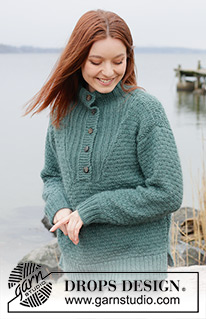 Pine Hill / DROPS 244-28 - Pulovr s plastickým vzorem pletený zdola nahoru z příze DROPS Merino Extra Fine a DROPS Kid-Silk. Velikost S - XXXL.