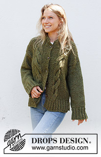 Moss Vine Cardigan / DROPS 244-31 - Strikket cardigan i 2 tråde DROPS Air eller 1 tråd DROPS Wish. Arbejdet strikkes nedefra og op med snoninger, perlestrik, slids i siderne og dobbelt halskant. Størrelse XS - XXL.
