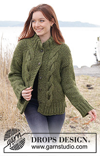 Moss Vine Cardigan / DROPS 244-31 - Strikket cardigan i 2 tråde DROPS Air eller 1 tråd DROPS Wish. Arbejdet strikkes nedefra og op med snoninger, perlestrik, slids i siderne og dobbelt halskant. Størrelse XS - XXL.