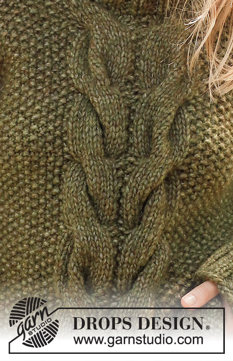 Moss Vine Sweater / DROPS 244-32 - Strikket bluse i 2 tråde DROPS Air eller 1 tråd DROPS Wish. Arbejdet strikkes nedefra og op med snoninger, perlestrik, slids i siderne og dobbelt halskant. Størrelse XS - XXL.