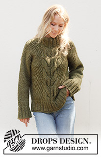 Moss Vine Sweater / DROPS 244-32 - Strikket bluse i 2 tråde DROPS Air eller 1 tråd DROPS Wish. Arbejdet strikkes nedefra og op med snoninger, perlestrik, slids i siderne og dobbelt halskant. Størrelse XS - XXL.