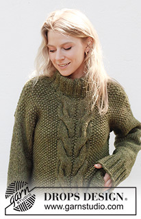 Moss Vine Sweater / DROPS 244-32 - Strikket bluse i 2 tråde DROPS Air eller 1 tråd DROPS Wish. Arbejdet strikkes nedefra og op med snoninger, perlestrik, slids i siderne og dobbelt halskant. Størrelse XS - XXL.