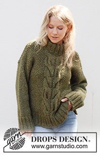 Moss Vine Sweater / DROPS 244-32 - Strikket bluse i 2 tråde DROPS Air eller 1 tråd DROPS Wish. Arbejdet strikkes nedefra og op med snoninger, perlestrik, slids i siderne og dobbelt halskant. Størrelse XS - XXL.