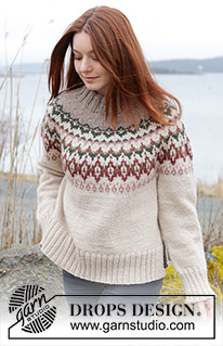 Forest Echo Sweater / DROPS 244-9 - Kötött Drops pulóver DROPS Nepal fonalból. A darabot fentről lefelé irányban készítjük, kerek vállrésszel, színes mintával, dupla nyakkal és az oldalán hasítékkal. S - XXXL méretekben.