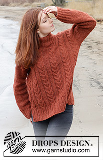 Flaming Heart Sweater / DROPS 245-10 - Strikket bluse DROPS Brushed Alpaca Silk. Arbejdet strikkes nedefra og op med snoninger, dobbelt halskant og slids i siderne. Størrelse S - XXXL.