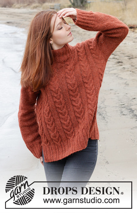 Flaming Heart Sweater / DROPS 245-10 - Strikket bluse DROPS Brushed Alpaca Silk. Arbejdet strikkes nedefra og op med snoninger, dobbelt halskant og slids i siderne. Størrelse S - XXXL.