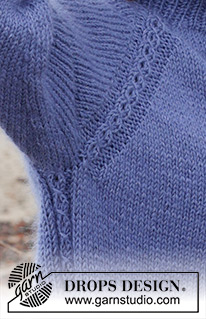 Moonlit Ocean / DROPS 245-13 - Maglione lavorato ai ferri in DROPS Merino Extra Fine e DROPS Kid-Silk. Lavorato dall’alto in basso con collo doppio, raglan, trecce e spacchi laterali. Taglie: S - XXXL.