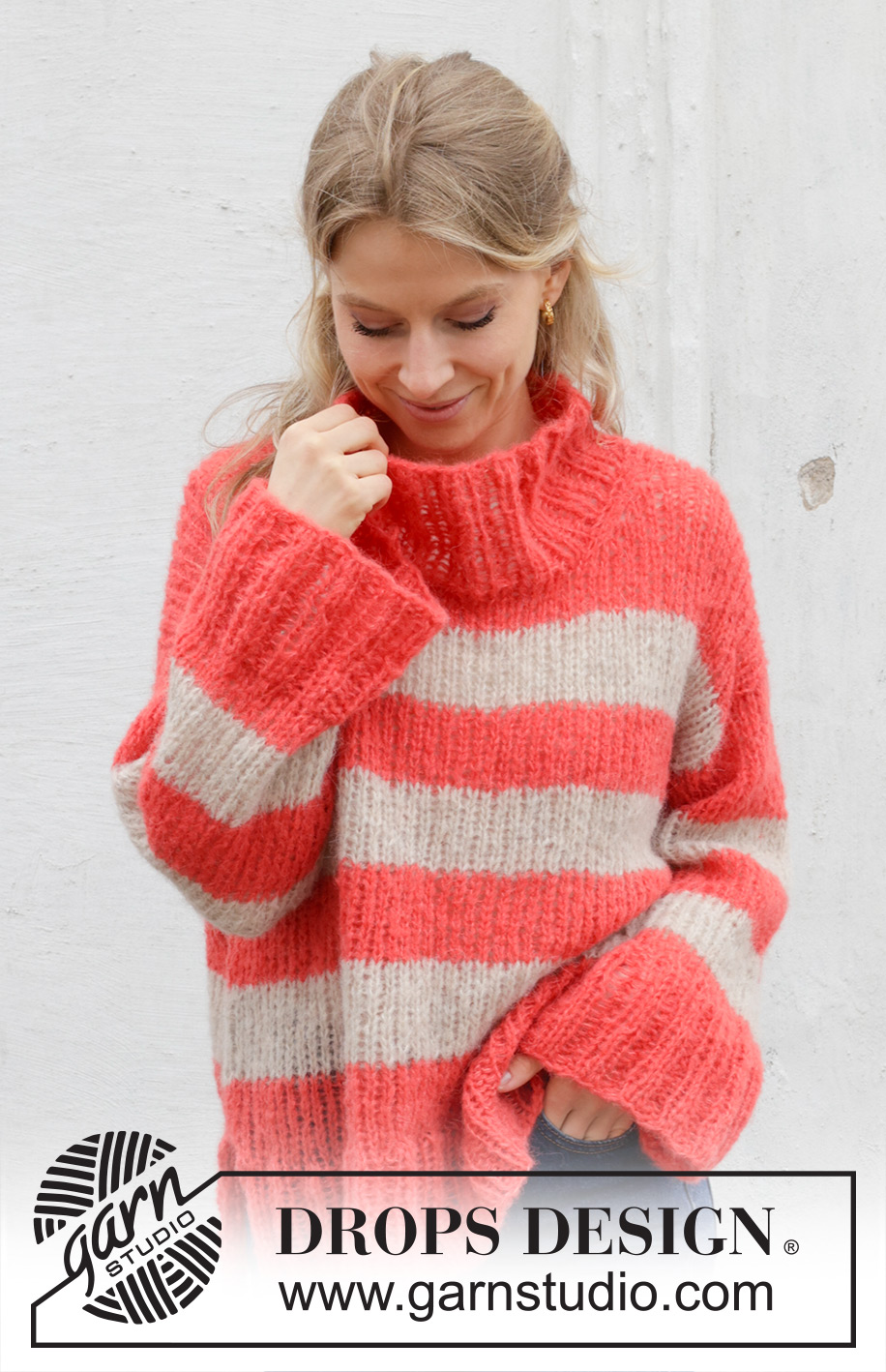 Sunset & Sand / DROPS 245-16 - Knitted sweater in 2 strands DROPS Brushed Alpaca Silk. The piece is worked top down with European/diagonal shoulders and stripes. Sizes S - XXXL.