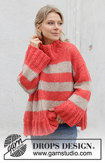 Sunset & Sand / DROPS 245-16 - Knitted sweater in 2 strands DROPS Brushed Alpaca Silk. The piece is worked top down with European/diagonal shoulders and stripes. Sizes S - XXXL.