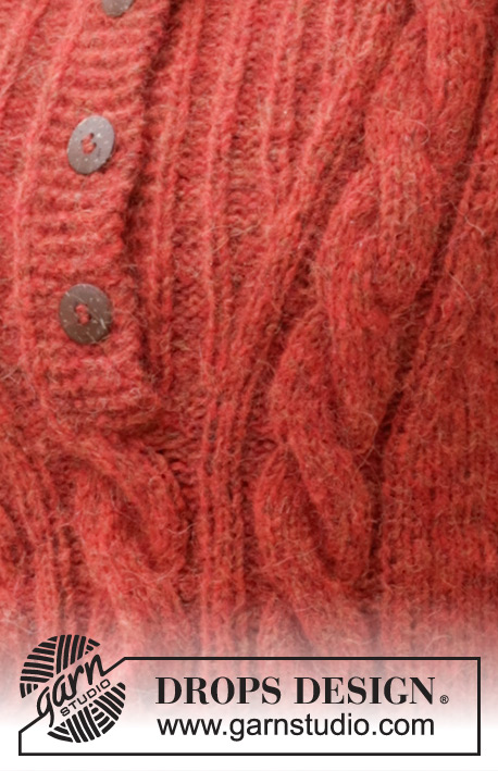 Autumn Blaze / DROPS 245-17 - Knitted sweater in DROPS Air. The piece is worked bottom up with high neck, cables and split in sides. Sizes S - XXXL.