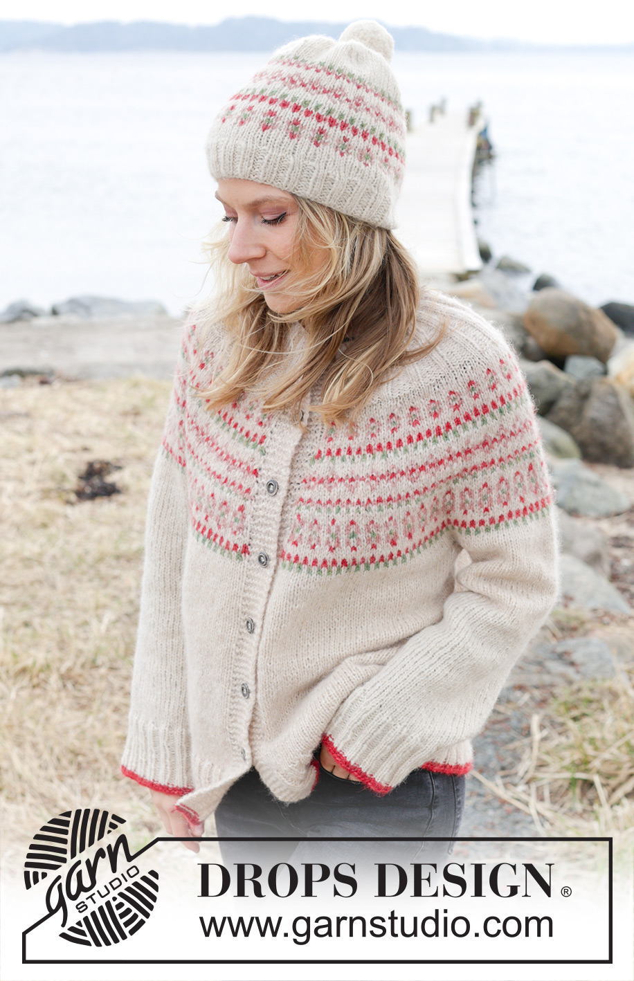 Something About Holly Cardigan / DROPS 245-18 - Knitted jacket in DROPS Air. The piece is worked top down with round yoke and multi-coloured pattern. Size S - XXXL.