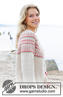 Something About Holly Cardigan / DROPS 245-18 - Knitted jacket in DROPS Air. The piece is worked top down with round yoke and multi-coloured pattern. Size S - XXXL.