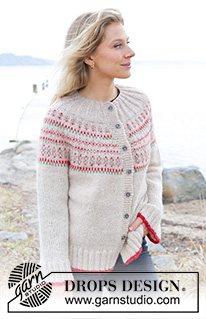 Something About Holly Cardigan / DROPS 245-18 - Knitted jacket in DROPS Air. The piece is worked top down with round yoke and multi-coloured pattern. Size S - XXXL.