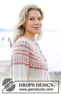 Something About Holly Cardigan / DROPS 245-18 - Knitted jacket in DROPS Air. The piece is worked top down with round yoke and multi-coloured pattern. Size S - XXXL.