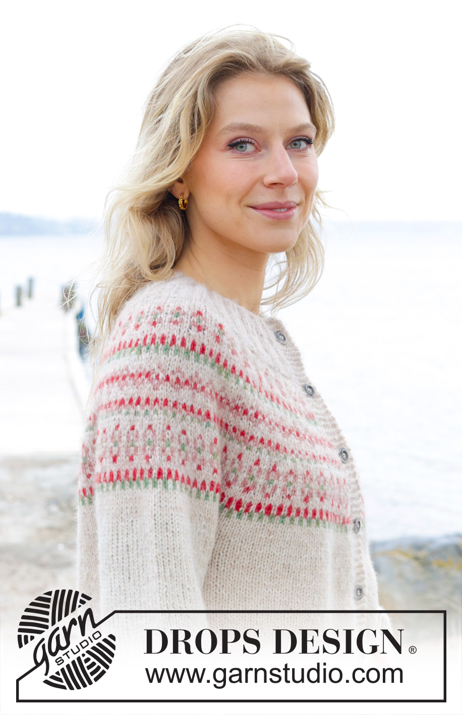 Something About Holly Cardigan / DROPS 245-18 - Knitted jacket in DROPS Air. The piece is worked top down with round yoke and multi-coloured pattern. Size S - XXXL.