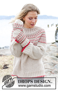 Something About Holly Sweater / DROPS 245-19 - Kötött pulóver DROPS Air fonalból. A darabot fentről lefelé irányban készítjük- kerek vállrésszel és színes mintával. S - XXXL méretekben.