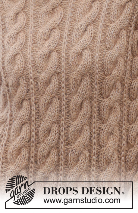 Cinnamon Swirls / DROPS 245-20 - Maglione lavorato ai ferri in DROPS Puna e DROPS Kid-Silk. Lavorato dall’alto in basso con spalle europee/diagonali delle spalle, trecce, collo doppio e spacchi laterali. Taglie: S - XXXL.
