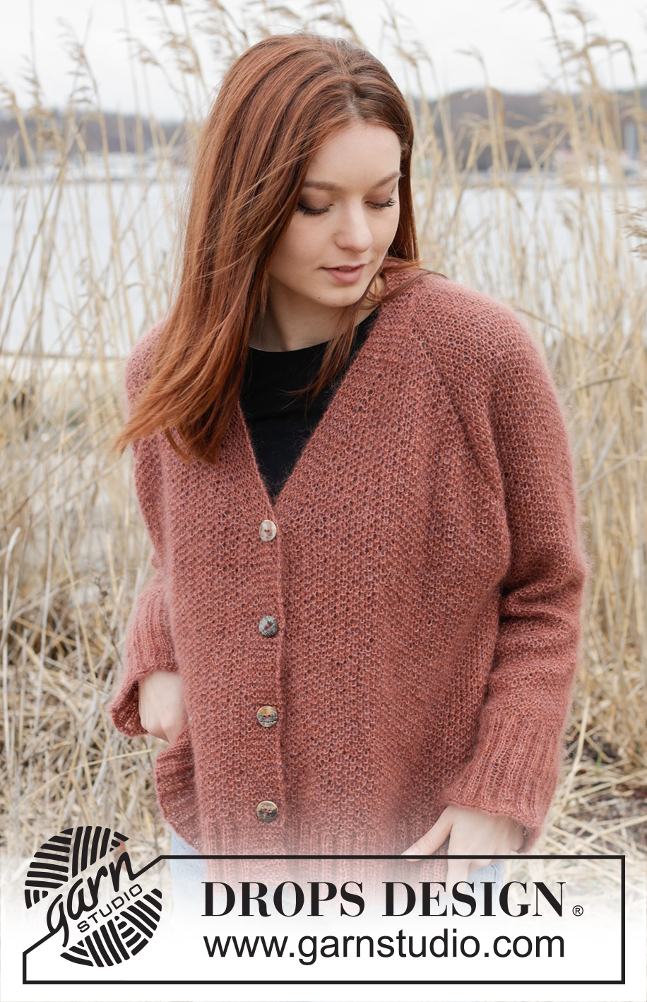Copper River Cardigan / DROPS 245-21 - Knitted jacket in DROPS Kid-Silk. The piece is worked top down with moss stitch, raglan and V-neck. Sizes S - XXXL.