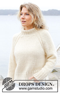 Bright Moon Rising / DROPS 245-23 - Pulôver tricotado de cima para baixo em DROPS Soft Tweed e DROPS Kid-Silk. Tricota-se com cavas raglan, gola dobrada e fendas nos lados. Do S ao XXXL.