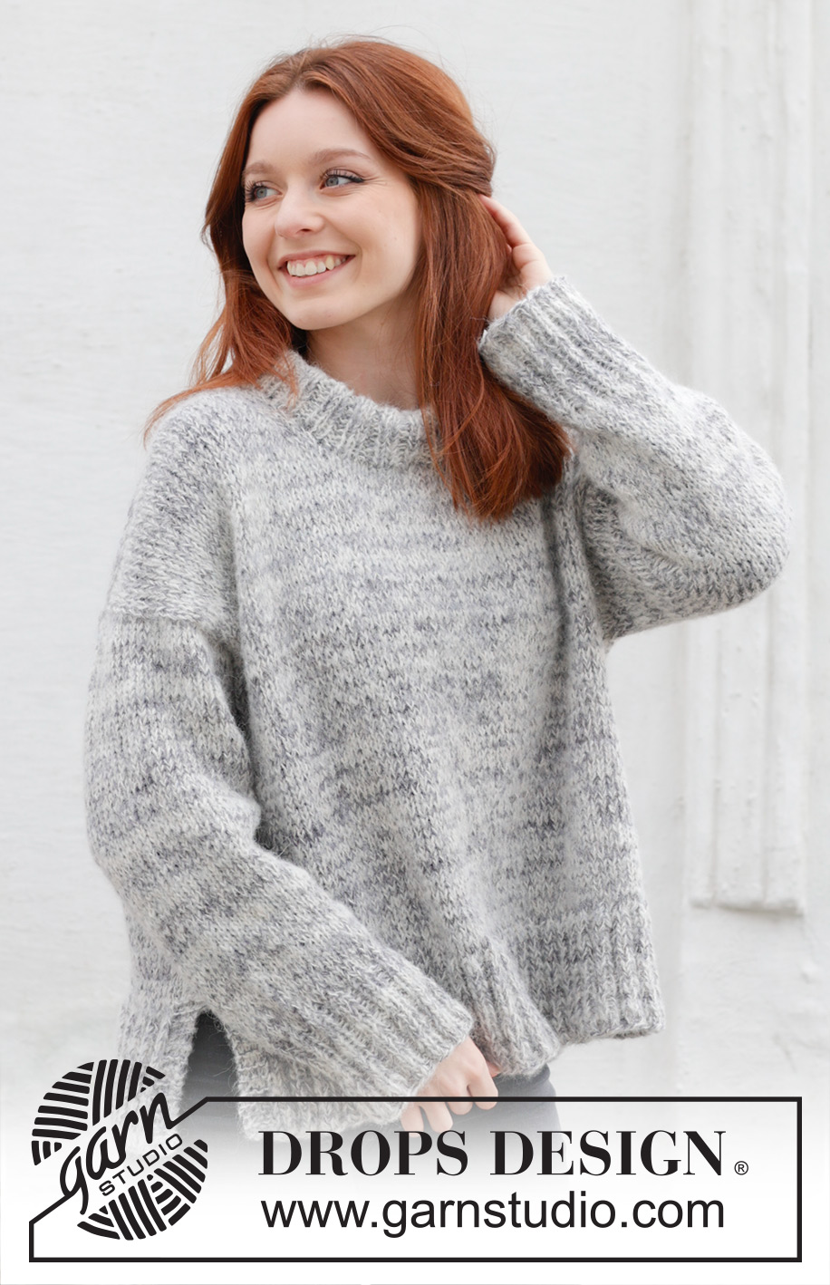 Stormy Evening  Sweater / DROPS 245-24 - Jersey de punto en DROPS Fabel y DROPS Brushed Alpaca Silk. La pieza está tejida de arriba hacia abajo en punto jersey con hombros europeos / hombros diagonales y cuello doble. Tallas S – XXXL.