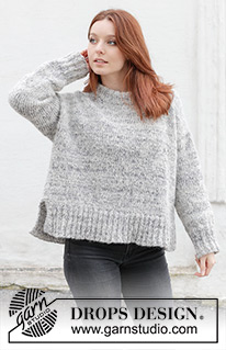 Stormy Evening  Sweater / DROPS 245-24 - Jersey de punto en DROPS Fabel y DROPS Brushed Alpaca Silk. La pieza está tejida de arriba hacia abajo en punto jersey con hombros europeos / hombros diagonales y cuello doble. Tallas S – XXXL.