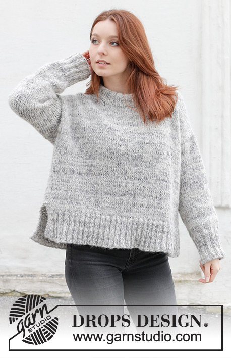 Stormy Evening  Sweater / DROPS 245-24 - Jersey de punto en DROPS Fabel y DROPS Brushed Alpaca Silk. La pieza está tejida de arriba hacia abajo en punto jersey con hombros europeos / hombros diagonales y cuello doble. Tallas S – XXXL.