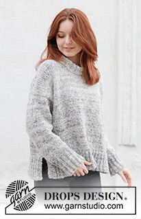 Stormy Evening  Sweater / DROPS 245-24 - Jersey de punto en DROPS Fabel y DROPS Brushed Alpaca Silk. La pieza está tejida de arriba hacia abajo en punto jersey con hombros europeos / hombros diagonales y cuello doble. Tallas S – XXXL.