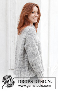 Stormy Evening  Sweater / DROPS 245-24 - Jersey de punto en DROPS Fabel y DROPS Brushed Alpaca Silk. La pieza está tejida de arriba hacia abajo en punto jersey con hombros europeos / hombros diagonales y cuello doble. Tallas S – XXXL.