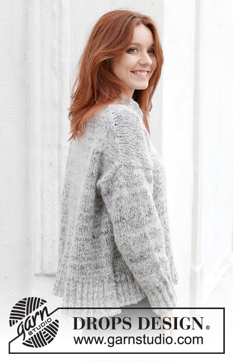 Stormy Evening  Sweater / DROPS 245-24 - Jersey de punto en DROPS Fabel y DROPS Brushed Alpaca Silk. La pieza está tejida de arriba hacia abajo en punto jersey con hombros europeos / hombros diagonales y cuello doble. Tallas S – XXXL.