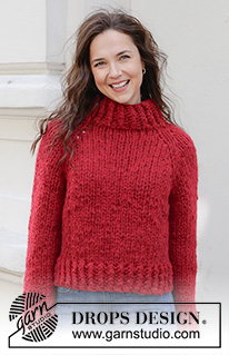 Red Embers Sweater / DROPS 245-30 - Strikket bluse i 1 tråd DROPS Polaris eller 4 tråde DROPS Air. Arbejdet strikkes oppefra og ned med raglan. Størrelse S - XXXL.