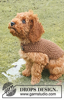 Best Day Ever Coat / DROPS 245-33 - Gebreid hondenjas / hondenvest in DROPS Snow. Het werk wordt gebreid in gerstekorrel vanaf de staart tot de hals, met bandje onder de buik. Maten XS-M.