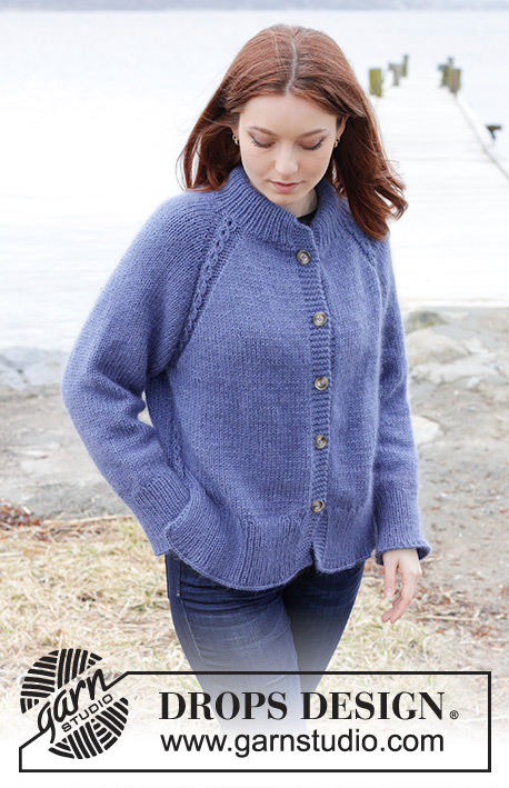 Moonlit Ocean Cardigan / DROPS 245-35 - Kötött kardigán DROPS Merino Extra Fine és DROPS Kid Silk fonalból fentről lefelé irányban készítjük, dupla szegéllyel a nyakkivágásnál, raglán szabásvonallal, csavartmintával és az oldalán hasítékkal S - XXXL méretekben.