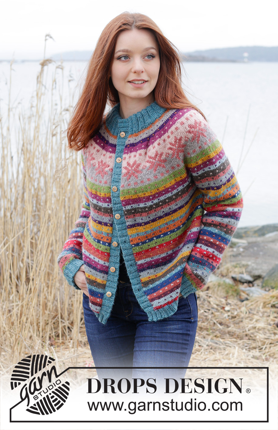December Carnival Cardigan / DROPS 245-6 - Knitted jacket in DROPS Karisma. The piece is worked top down with round yoke, Nordic pattern and double neck. Sizes XS - XXL.