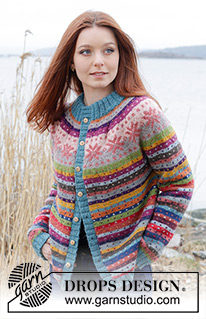 December Carnival Cardigan / DROPS 245-6 - Knitted jacket in DROPS Karisma. The piece is worked top down with round yoke, Nordic pattern and double neck. Sizes XS - XXL.