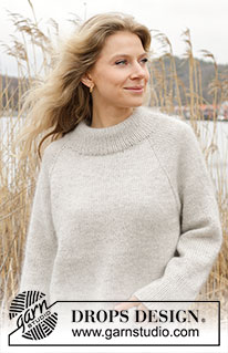 Moon Mist / DROPS 245-7 - Knitted jumper in DROPS Lima and DROPS Kid-Silk. The piece is worked top down with raglan, double neck and split in sides. Sizes S - XXXL.