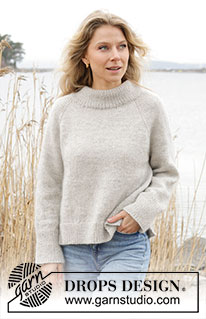 Moon Mist / DROPS 245-7 - Knitted jumper in DROPS Lima and DROPS Kid-Silk. The piece is worked top down with raglan, double neck and split in sides. Sizes S - XXXL.