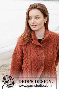 Flaming Heart Cardigan / DROPS 245-9 - Knitted jacket in DROPS Brushed Alpaca Silk. The piece is worked bottom up with cables, double neck and split in sides. Sizes S - XXXL.