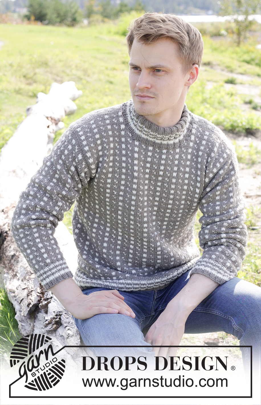 Winter Twilight / DROPS 246-1 - Gebreide trui voor heren in DROPS Merino Extra Fine. Het werk wordt van onder naar boven gebreid met Scandinavisch/IJslands patroon, dubbele halsrand en ingenaaide mouwen. Maten S - XXXL.