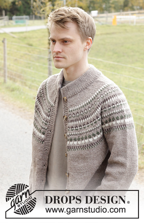Boreal Circle Cardigan / DROPS 246-10 - Gebreid vest voor heren in DROPS Karisma. Het werk wordt van boven naar beneden gebreid met ronde pas en Scandinavisch patroon. Maten S - XXXL.