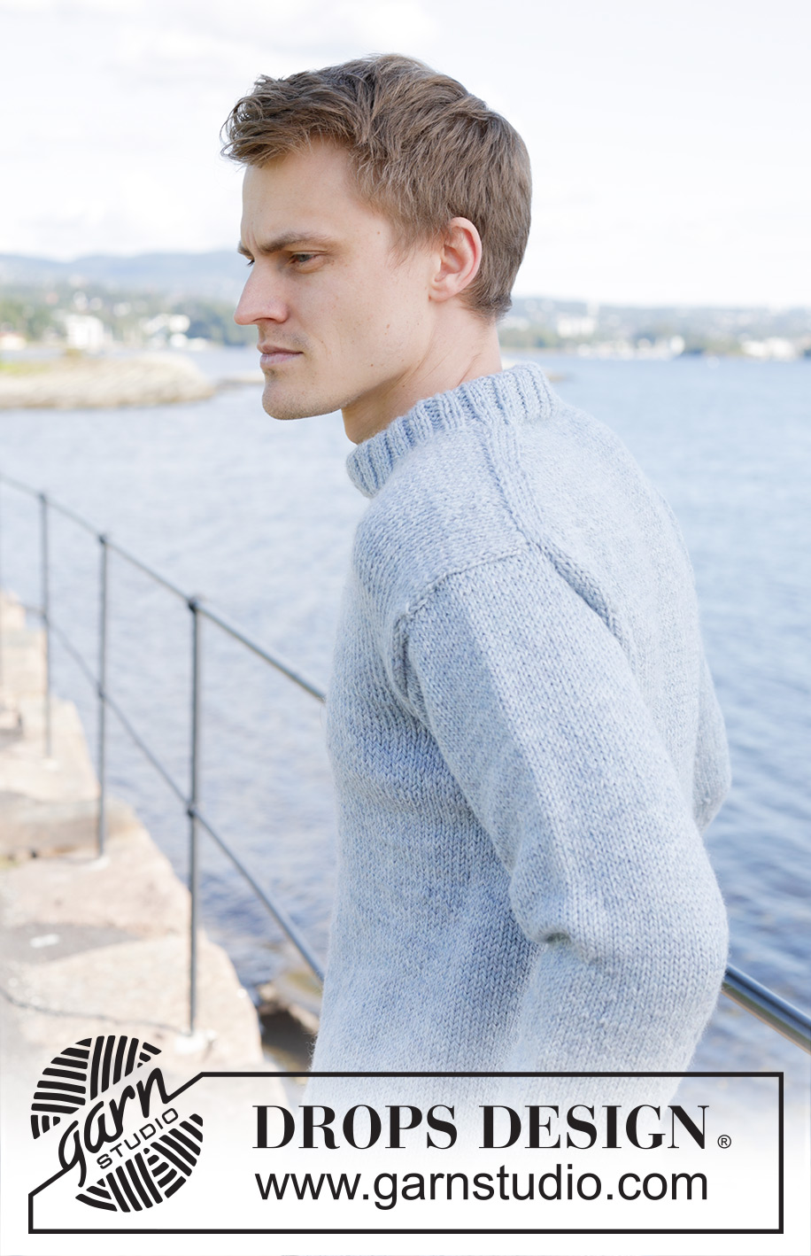 Waterway / DROPS 246-14 - Knitted jumper for men in DROPS Alaska. The piece is worked top down in stocking stitch with European/diagonal shoulders. Sizes S - XXXL.