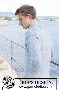 Waterway / DROPS 246-14 - Knitted jumper for men in DROPS Alaska. The piece is worked top down in stocking stitch with European/diagonal shoulders. Sizes S - XXXL.