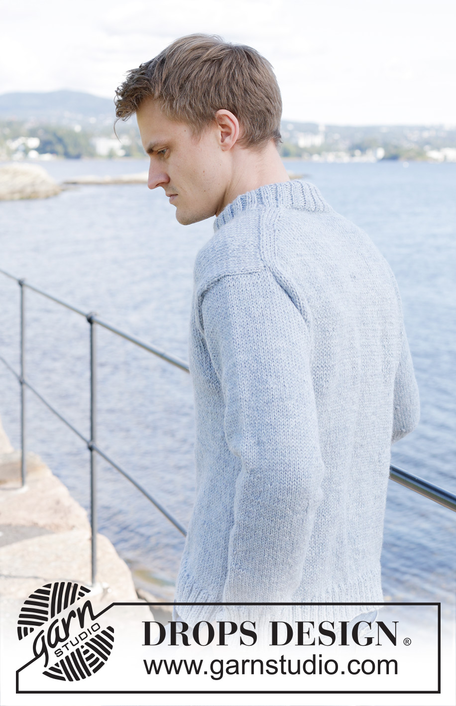 Waterway / DROPS 246-14 - Knitted jumper for men in DROPS Alaska. The piece is worked top down in stocking stitch with European/diagonal shoulders. Sizes S - XXXL.