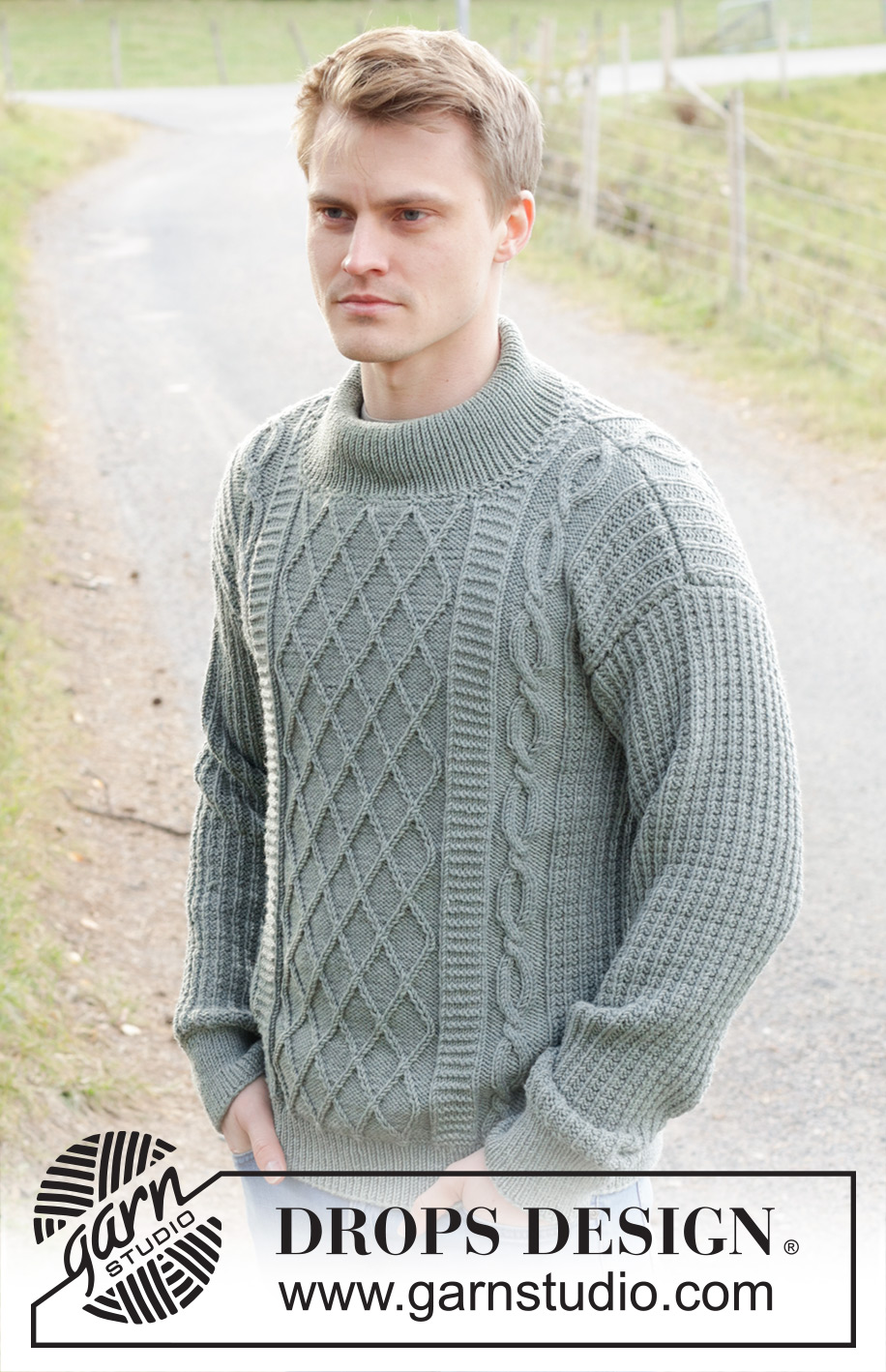 Ocean Ropes / DROPS 246-2 - Gebreide trui voor heren in DROPS Merino Extra Fine. Het werk wordt van onder naar boven gebreid met reliëfpatroon, kabels, ingenaaide mouwen en dubbele halsrand. Maten S - XXXL.