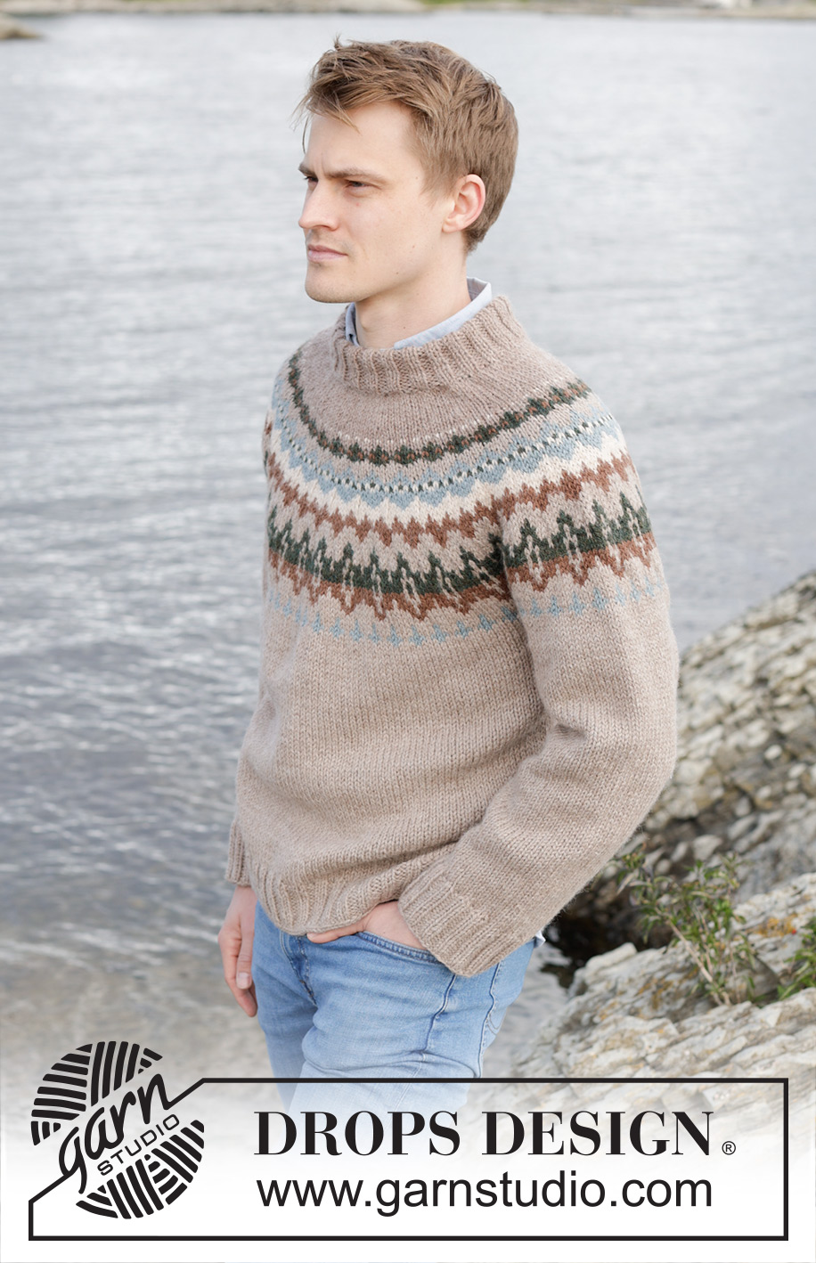 Autumn Reflections Sweater / DROPS 246-4 - Knitted jumper for men in DROPS Nepal. The piece is worked top down with round yoke and multi-coloured pattern. Sizes S - XXXL.