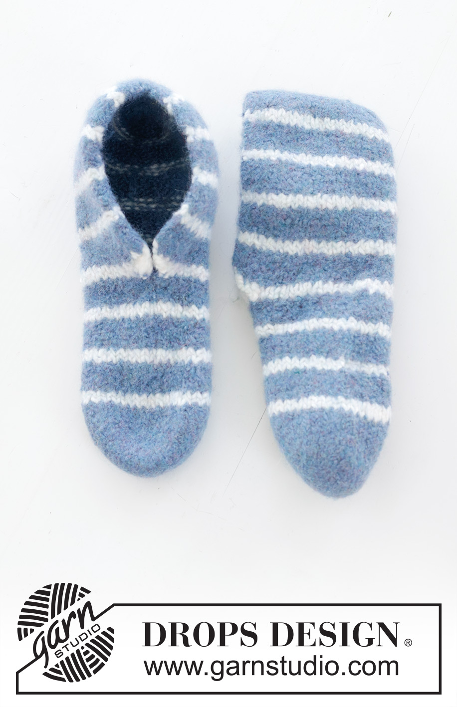 Cosy Stripes / DROPS 246-46 - Strikkede og tovede tøfler til herre med striper i DROPS Snow. Størrelse 38 – 46. Tema: Påske.