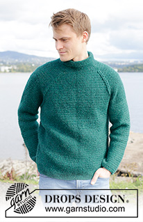 Irish Hill / DROPS 246-5 - Gehäkelter Pullover für Herren in DROPS Air. Die Arbeit wird von oben nach unten mit Raglan, Zopfmuster und langen Ärmeln gehäkelt. Größe S - XXXL.
