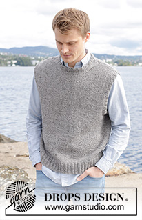Urban Fog Vest / DROPS 246-6 - Gebreide top voor heren in DROPS Soft Tweed. Het werk wordt van onder naar boven gebreid met tricotsteek. Maten S - XXXL.