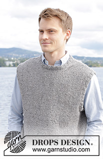 Urban Fog Vest / DROPS 246-6 - Gebreide top voor heren in DROPS Soft Tweed. Het werk wordt van onder naar boven gebreid met tricotsteek. Maten S - XXXL.
